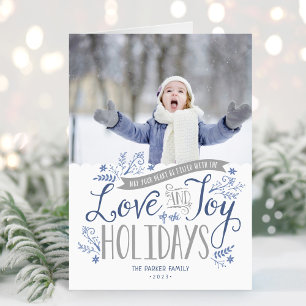 Blue Floral Whimsy 2 Photo Folded Holiday Card