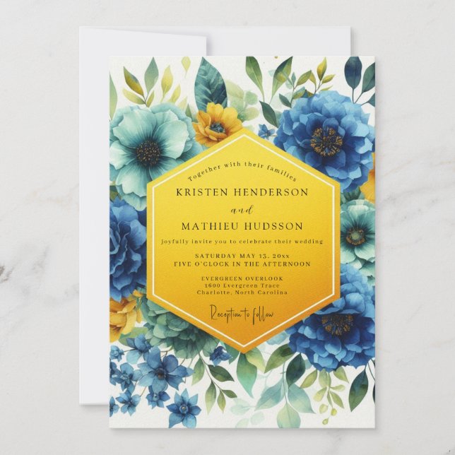 Blue Floral Whimsy Wedding Invitation (Front)