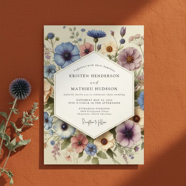 Blue Floral Whimsy Wedding Invitation (Creator Uploaded)