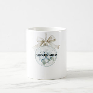 Blue Floral White Bow Christmas Ornament Coffee Mug