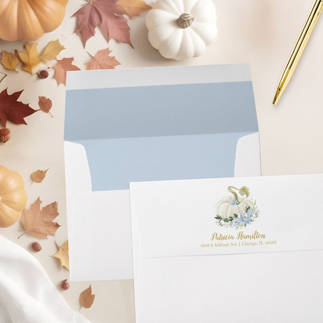 Blue Floral White Pumpkin Fall Baby Shower Envelope (Creator Uploaded)