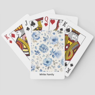 Blue Floral White Watercolor Playing Cards