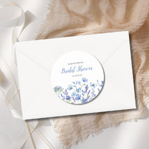 Blue Floral Wildflower Bridal Shower Classic Round Sticker