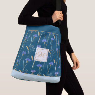 Blue Floral Wildflower Customised Monogram Crossbody Bag