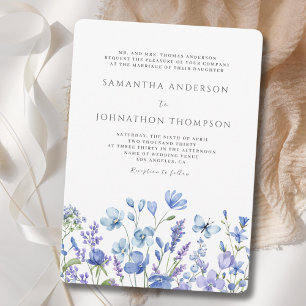 Blue Floral Wildflower Meadow Wedding  Invitation