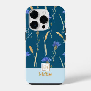 Blue Floral Wildflower Monogram iPhone 14 Pro Case