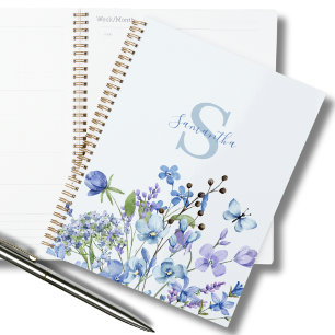 Blue Floral Wildflower Personalised  Planner