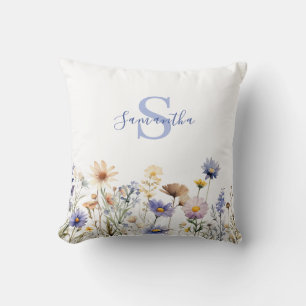 Blue Floral Wildflower Personalized  Cushion