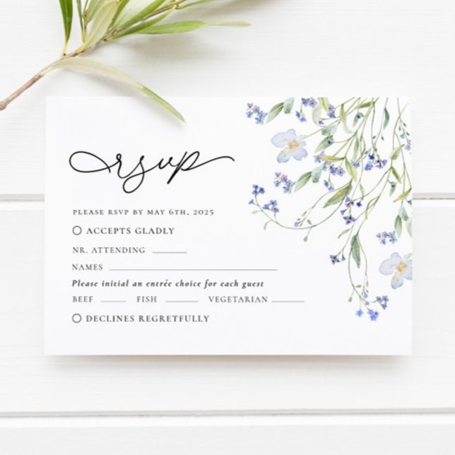 Blue Floral Wildflower Wedding RSVP Card (Creator Uploaded)