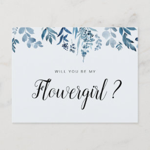 blue floral will you be my Flowergirl card