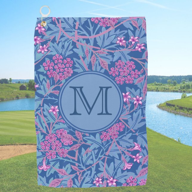 Blue Floral William Morris Custom Initial Ladies Golf Towel (Creator Uploaded)