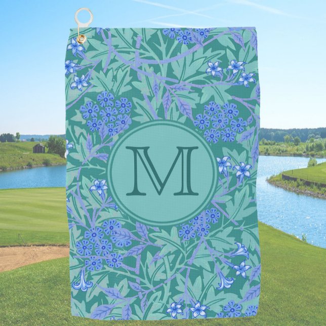 Blue Floral William Morris Custom Initial Ladies Golf Towel (Creator Uploaded)