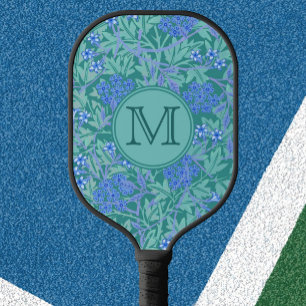 Blue Floral William Morris Custom Initial Ladies Pickleball Paddle