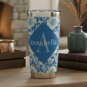 Blue Floral William Morris Elegant Monogram Insulated Tumbler