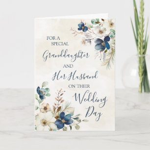 Blue Floral Winter Wedding Day Granddaughter Thank You Card