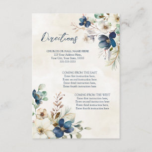 Blue Floral Winter Wedding Direction Insert