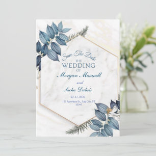 blue floral with marble wedding announcement
