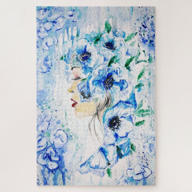 Blue Floral Woman Puzzle Fantasy (Vertical)