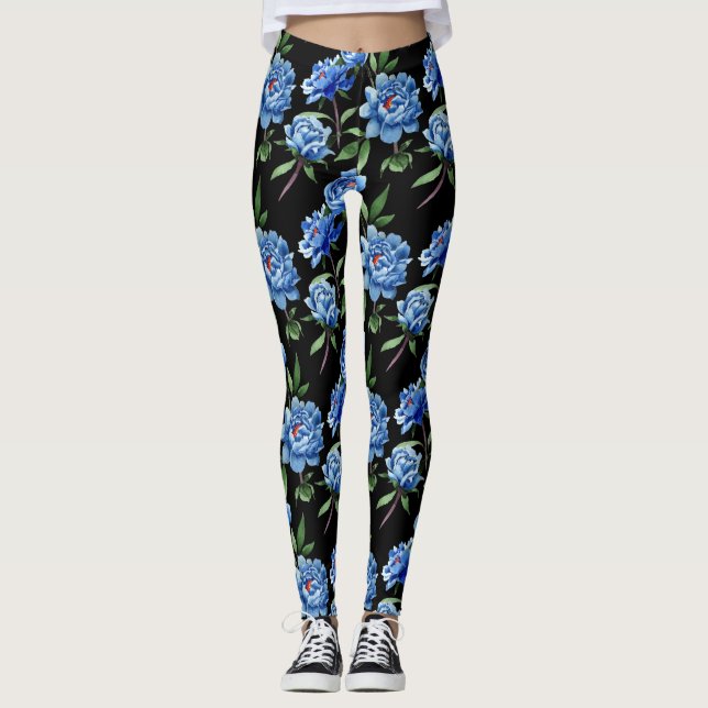 Blue Floral Women's Leggings (Front)