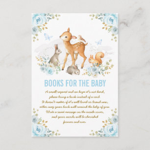 Blue Floral Woodland Deer Bunny Books for Baby Enclosure Card