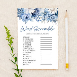 Blue Floral Word Scramble Bridal Shower Game  Stationery