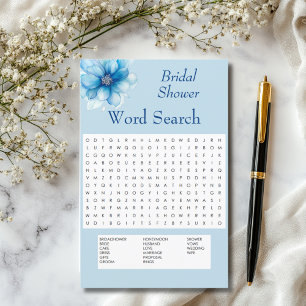 Blue Floral Word Search Bridal Shower Party Game