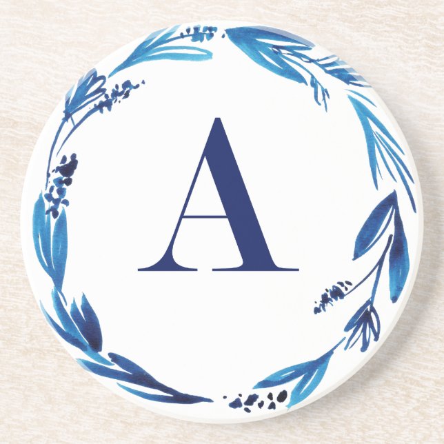 Blue Floral Wreath 'A' Coaster (Front)