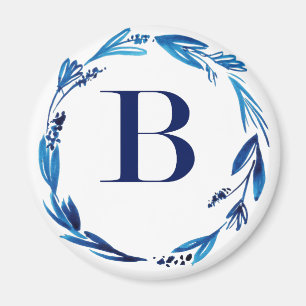 Blue Floral Wreath 'B' Magnet