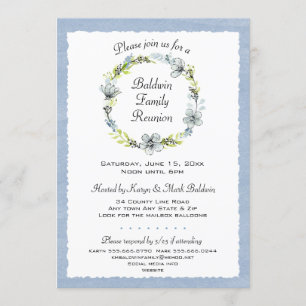 Blue Floral Wreath Family Reunion Invitation