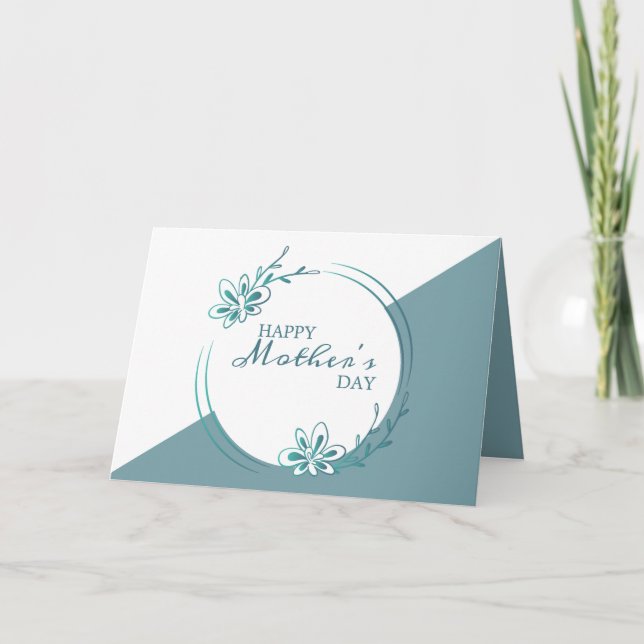 Blue Floral Wreath Holiday Card (Front)