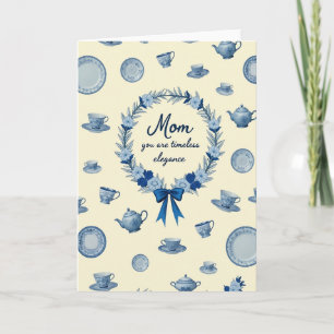 Blue Floral Wreath Mom Card