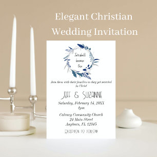 Blue Floral Wreath Two Become One Wedding Invitation