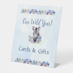 Blue Floral Zebra Birthday Pedestal Sign