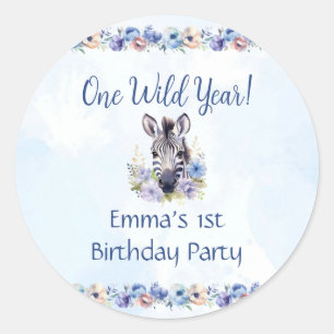 Blue Floral Zebra Birthday Sticker