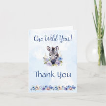 Blue Floral Zebra Birthday Thank You Card 