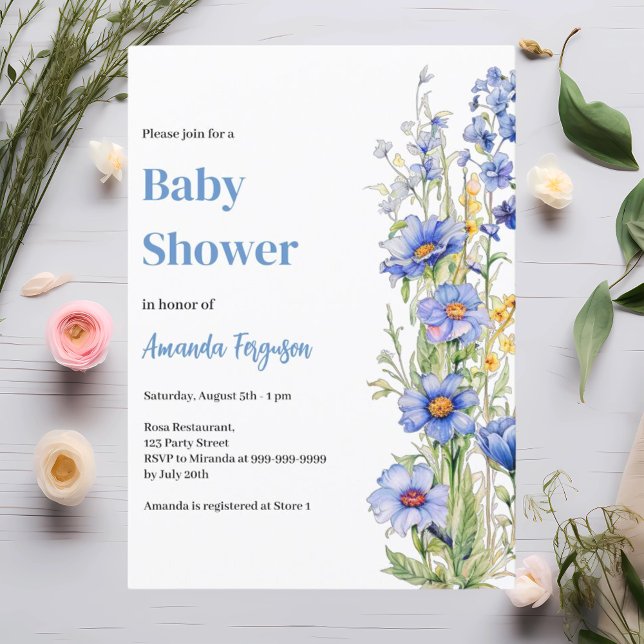 Blue florals boy Baby Shower Invitation (Creator Uploaded)