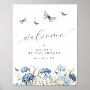 Blue Florals & Butterflies Bridal Shower Welcome Poster