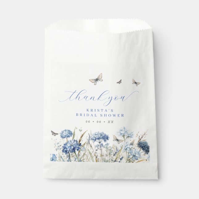 Blue Florals & Butterflies Thank You Bridal Shower Favour Bag (Front)