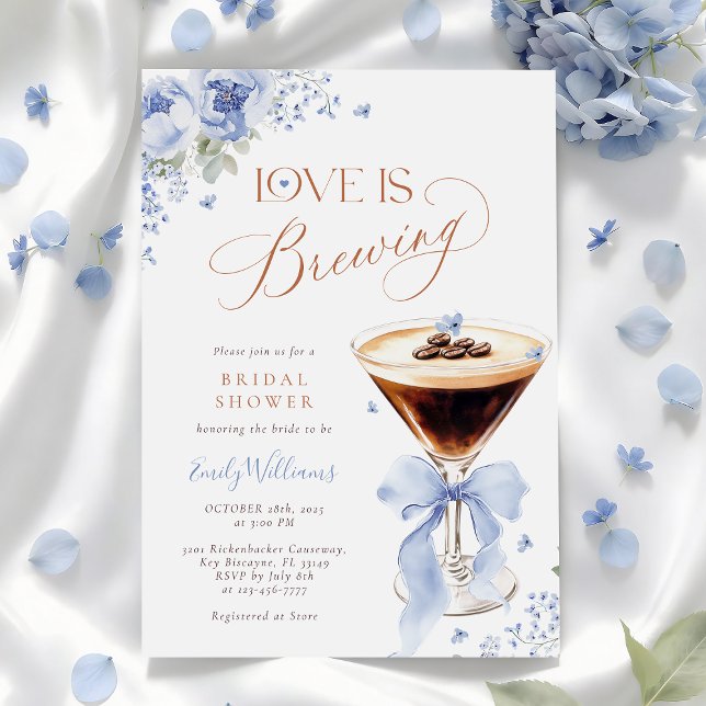 Blue Florals Coffee Bridal Shower Invitation (Creator Uploaded)