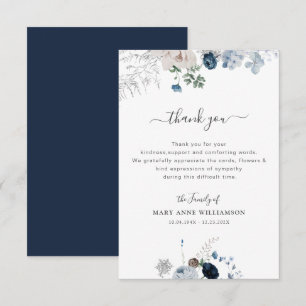 blue florals funeral thank you note