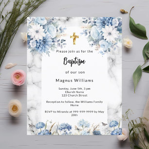 Blue florals marble arch baptism invitation