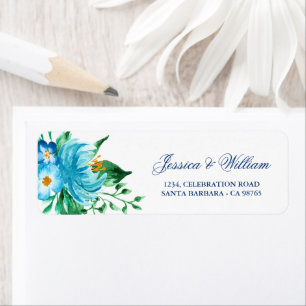 Blue Florals Watercolor Wedding Return Address Label