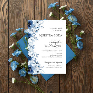 Blue Flores wedding invitation