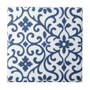Blue Flourish Baroque Old World Charm Ceramic Tile