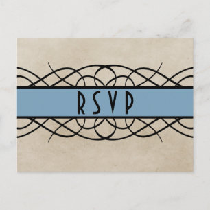Blue Flourish Border RSVP Postcard