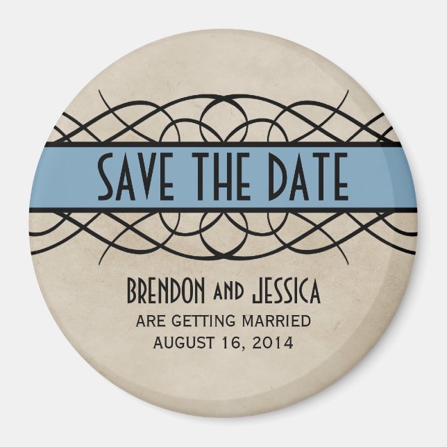 Blue Flourish Border Save the Date Magnet (Front)