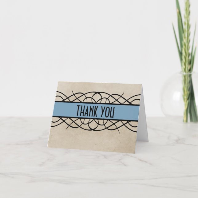 Blue Flourish Border Thank You Card (Front)