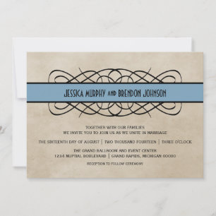 Blue Flourish Border Wedding Invitation