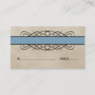Blue Flourish Border Wedding Place Card