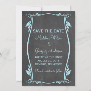 Blue Flourish Chalkboard Save the Date Invite